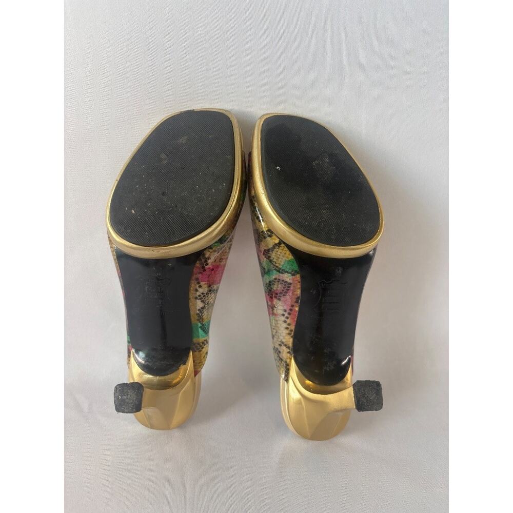 Stuart Weitzman Multicolor Snakeskin Print Gold Heel Mule Sandals Size 7B - Picture 6 of 9